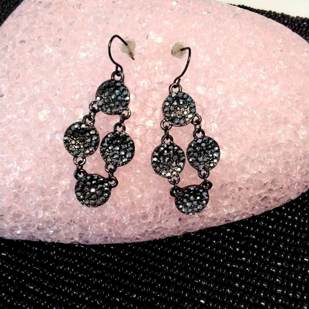 Black earrings with rhinestones